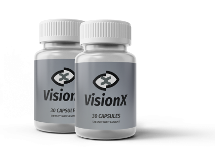 VisionX supplement bottle — 30 capsules with money-back guarantee seal